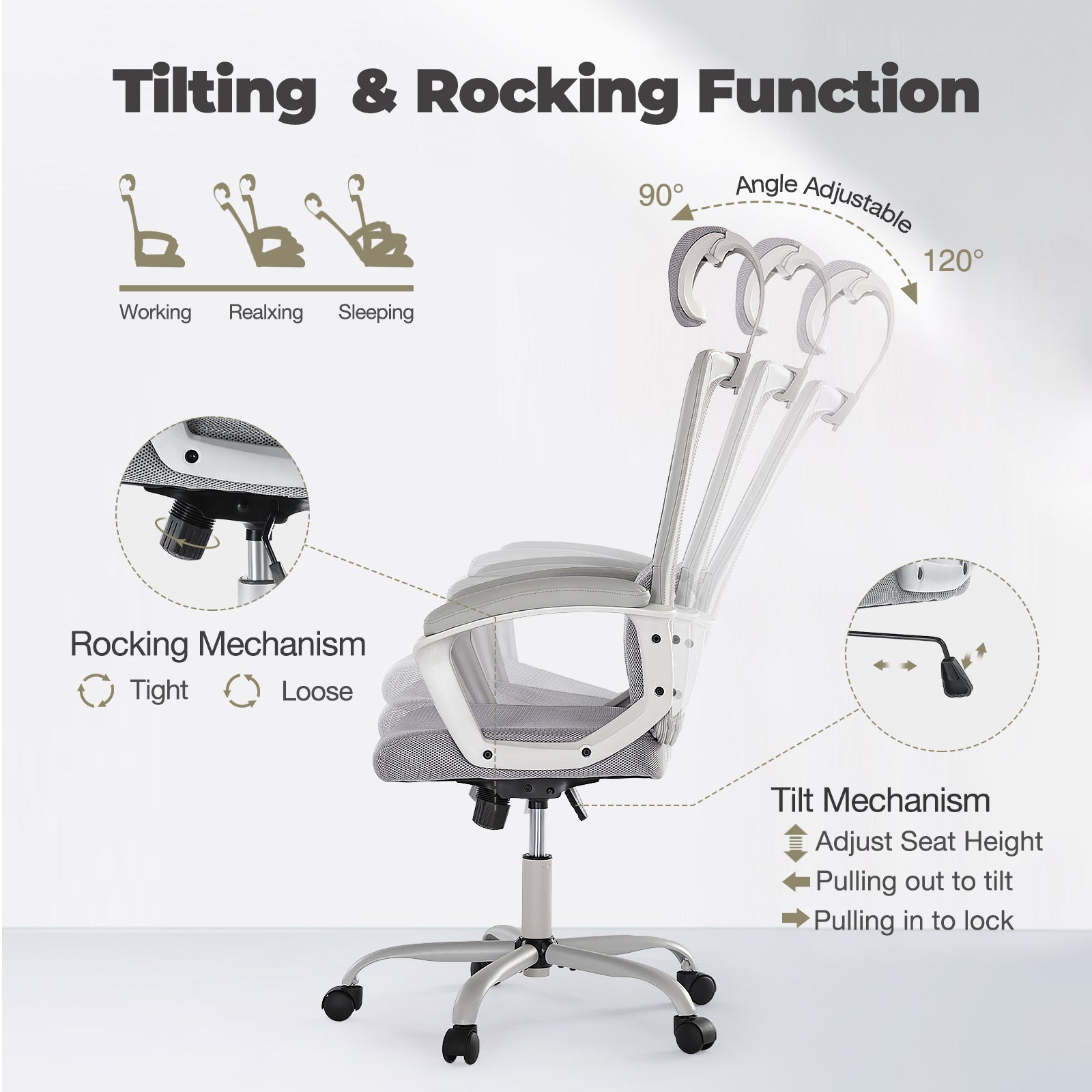 Sweetcrispy Ergonomic Office Chair High Back Mesh gray-nylon mesh