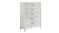 Prism Modern Style 5 Drawer Chest With Mirror Accents & V Shape Handles In White Silver Bedroom Modern Wood