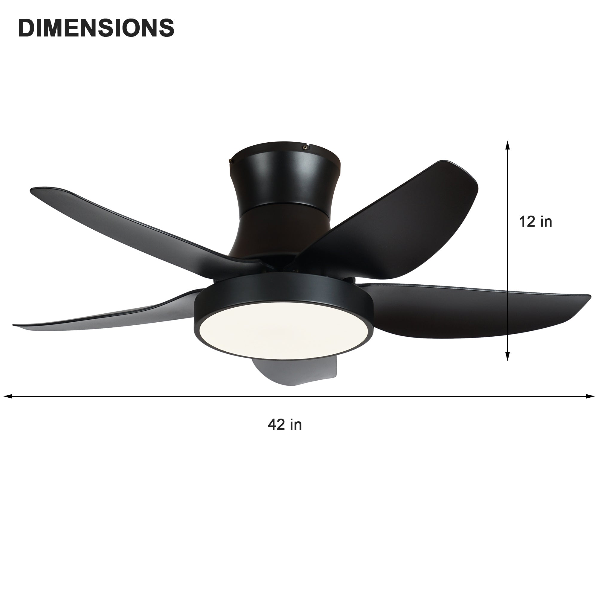 42 Inch Ceiling Fan with LED Lights Black black-metal