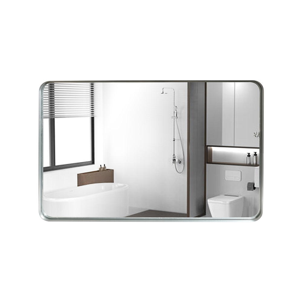 40X30Inch Brushed Silver Rounded Corner Rectangle Bathroom Mirror For Wall Metal Frame Wall Mounted Bathroom Mirror Vanity Bathroom Mirror Horizontal & Vertical Silver Classic,Modern Aluminium Alloy