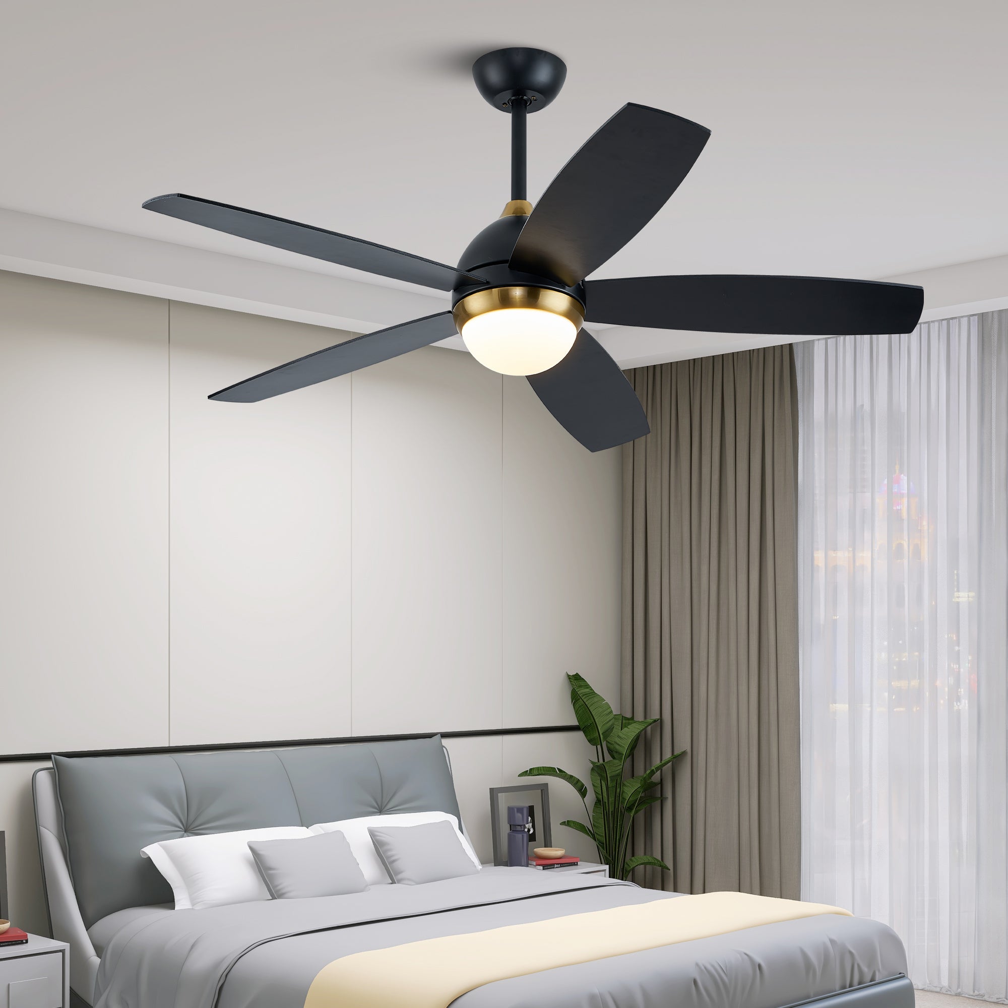 52 Inch Black Ceiling Fan with Lights black-abs-metal