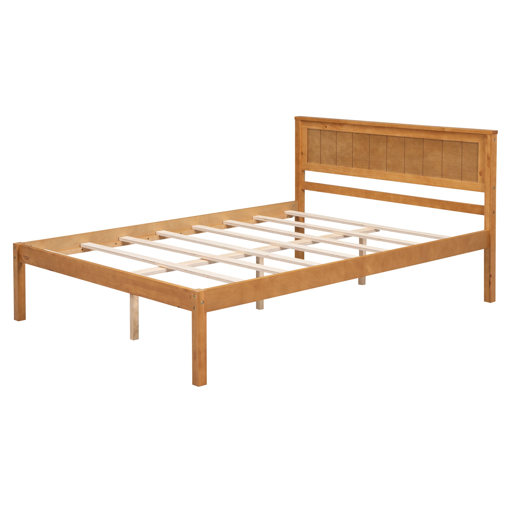 Platform Bed Frame With Headboard, Wood Slat Support, No Box Spring Needed, Full, Oak Box Spring Not Required Full Oak Wood Bedroom Pine