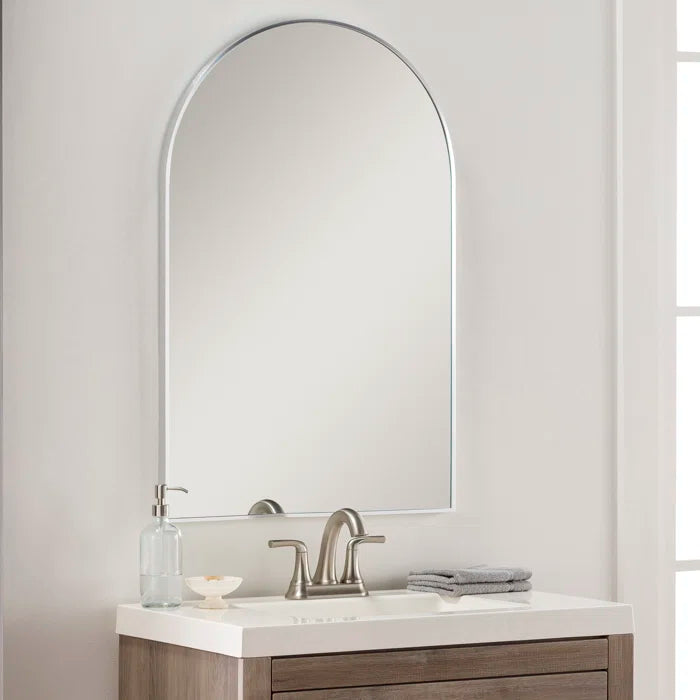 Silver 24X36 Inch Metal Arch Barhroom Mirror Silver Classic Mdf Glass Aluminium Alloy