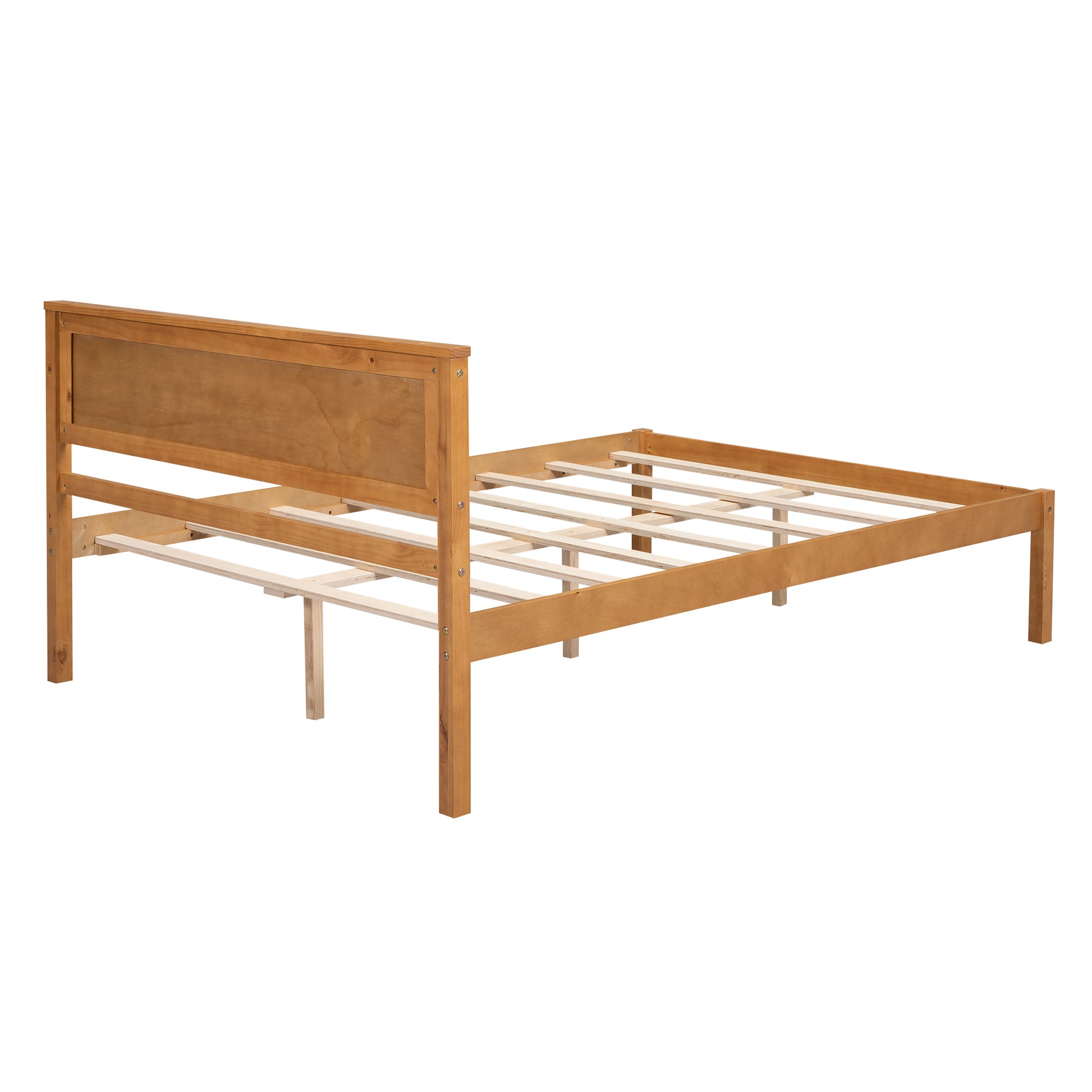 Platform Bed Frame With Headboard, Wood Slat Support, No Box Spring Needed, Full, Oak Box Spring Not Required Full Oak Wood Bedroom Pine