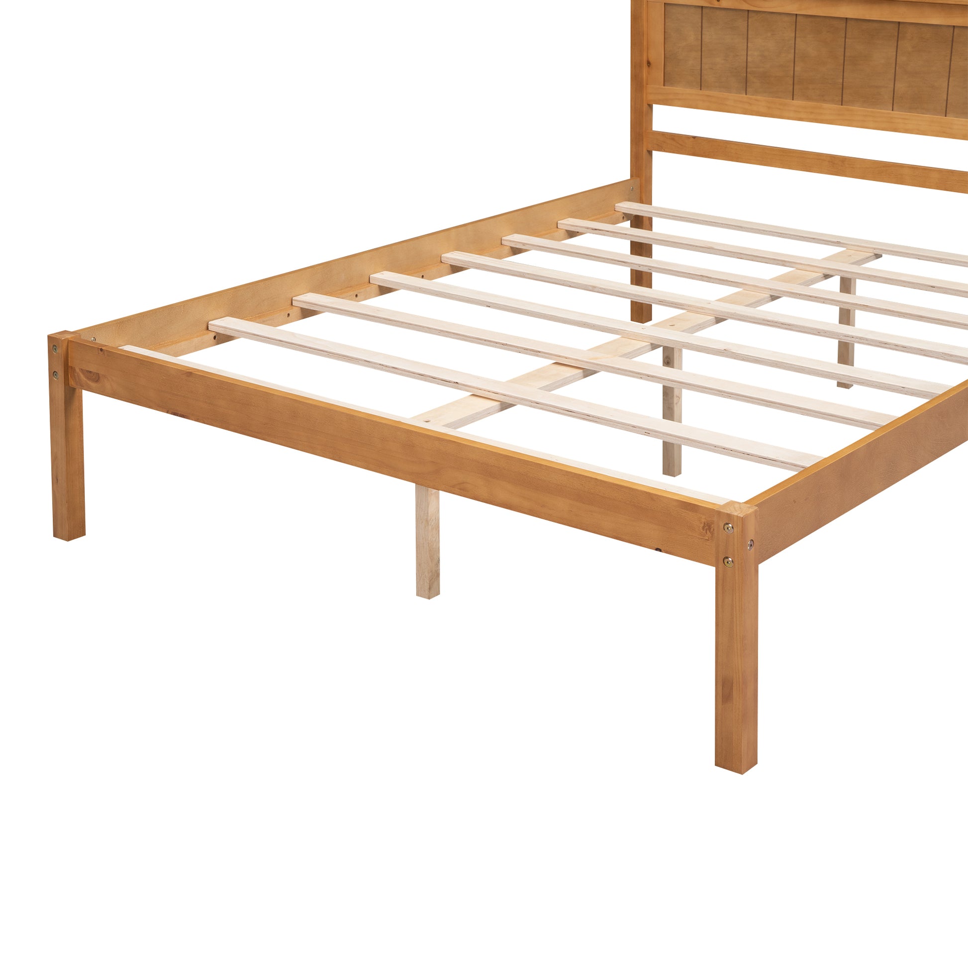 Platform Bed Frame With Headboard, Wood Slat Support, No Box Spring Needed, Full, Oak Box Spring Not Required Full Oak Wood Bedroom Pine