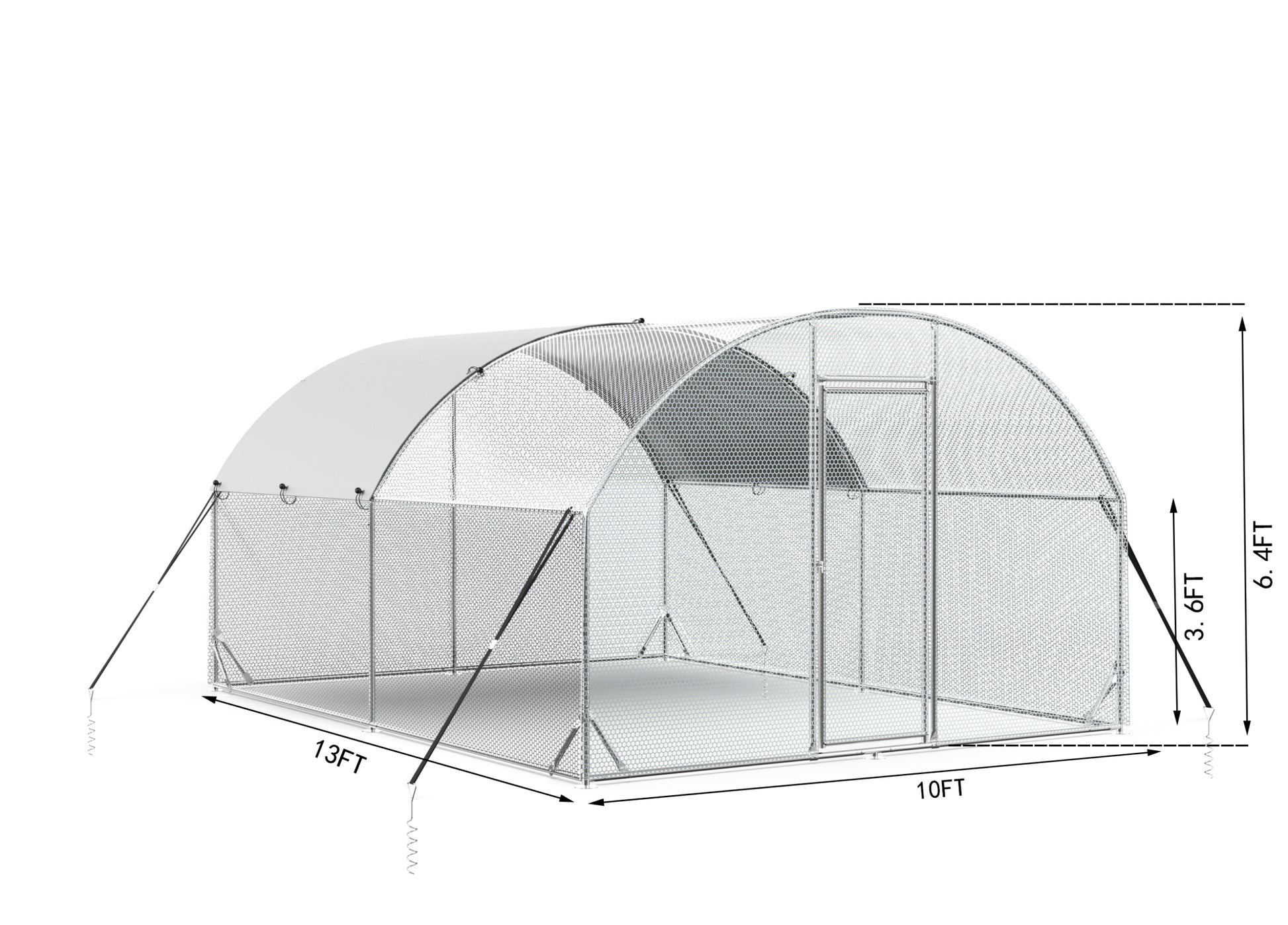 Large Metal Chicken Coop Upgrade Tri Supporting Wire Mesh Chicken Run,Chicken Pen With Water Resident & Anti Uv Cover,Duck Rabbit House Outdoor 10'W X 13'L X 6.5'H Silver Metal