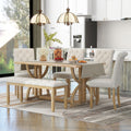 6 Piece Retro Rectangular Dining Table Set, Table With Unique Legs And 4 Upholstered Chairs & 1 Bench For Dining Room And Kitchen Natural Wood Wash Natural Wood Wash Lvl