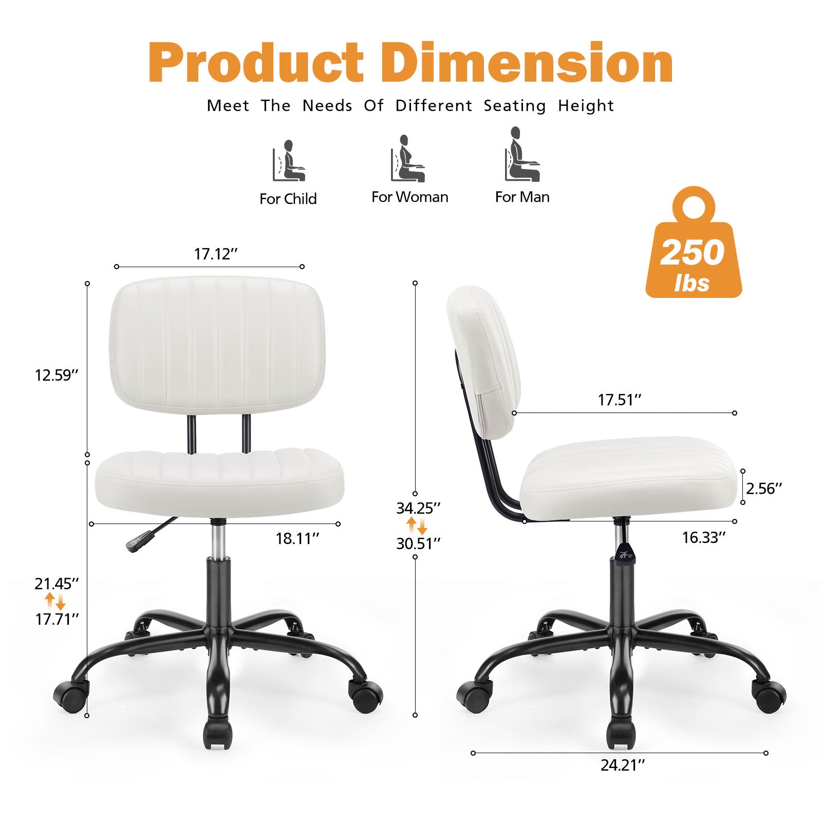 Sweetcrispy Pu Leather Low Back Task Chair Small Home Office Chair With Wheels White Abs Rubber Steel Q235