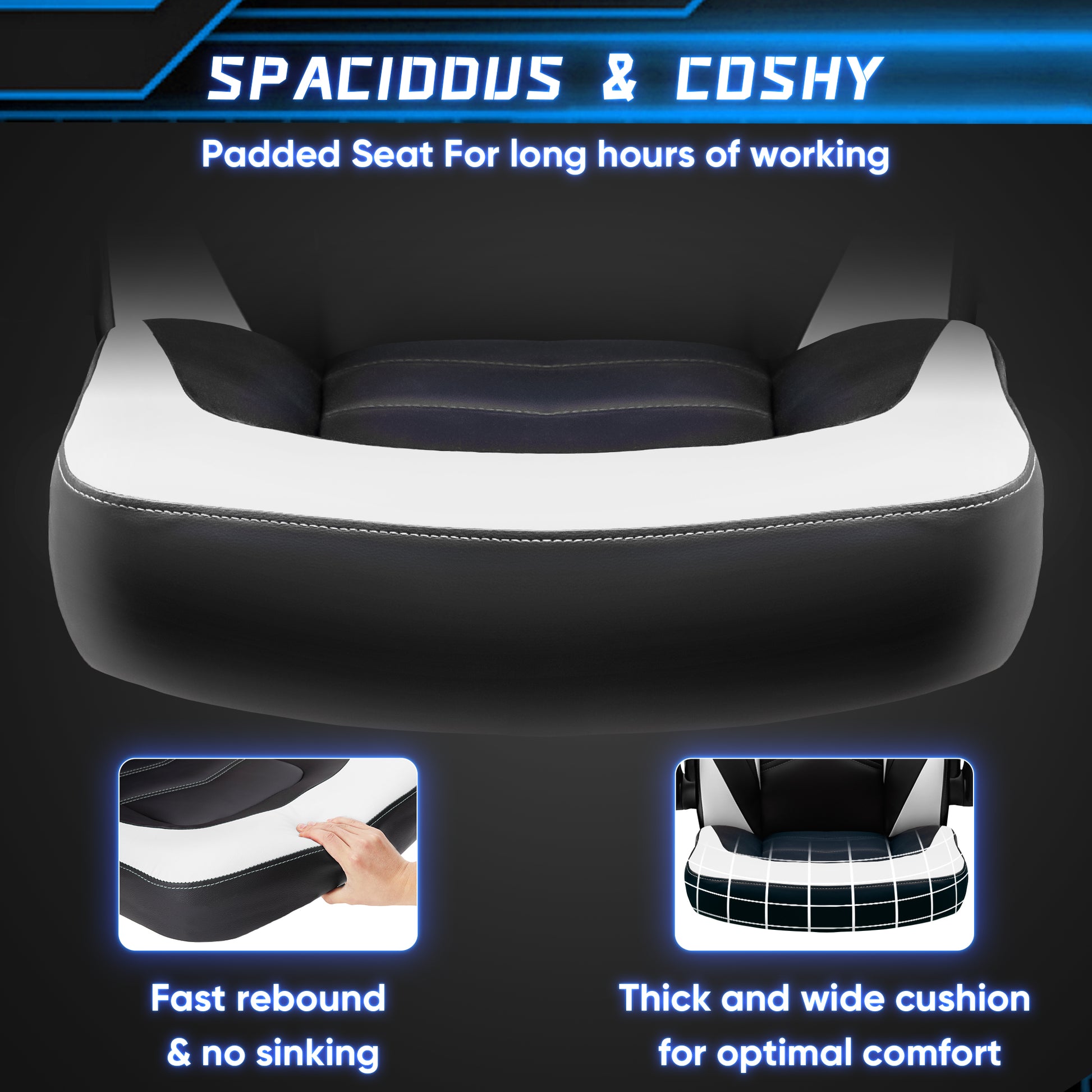 Sweetcrispy Gaming Chair Pu Leather Computer Chair Ergonomic Office Chair With Lumbar Support, Height Adjustable Rolling Desk Chairs With Flip Up Armrests Black White Pu