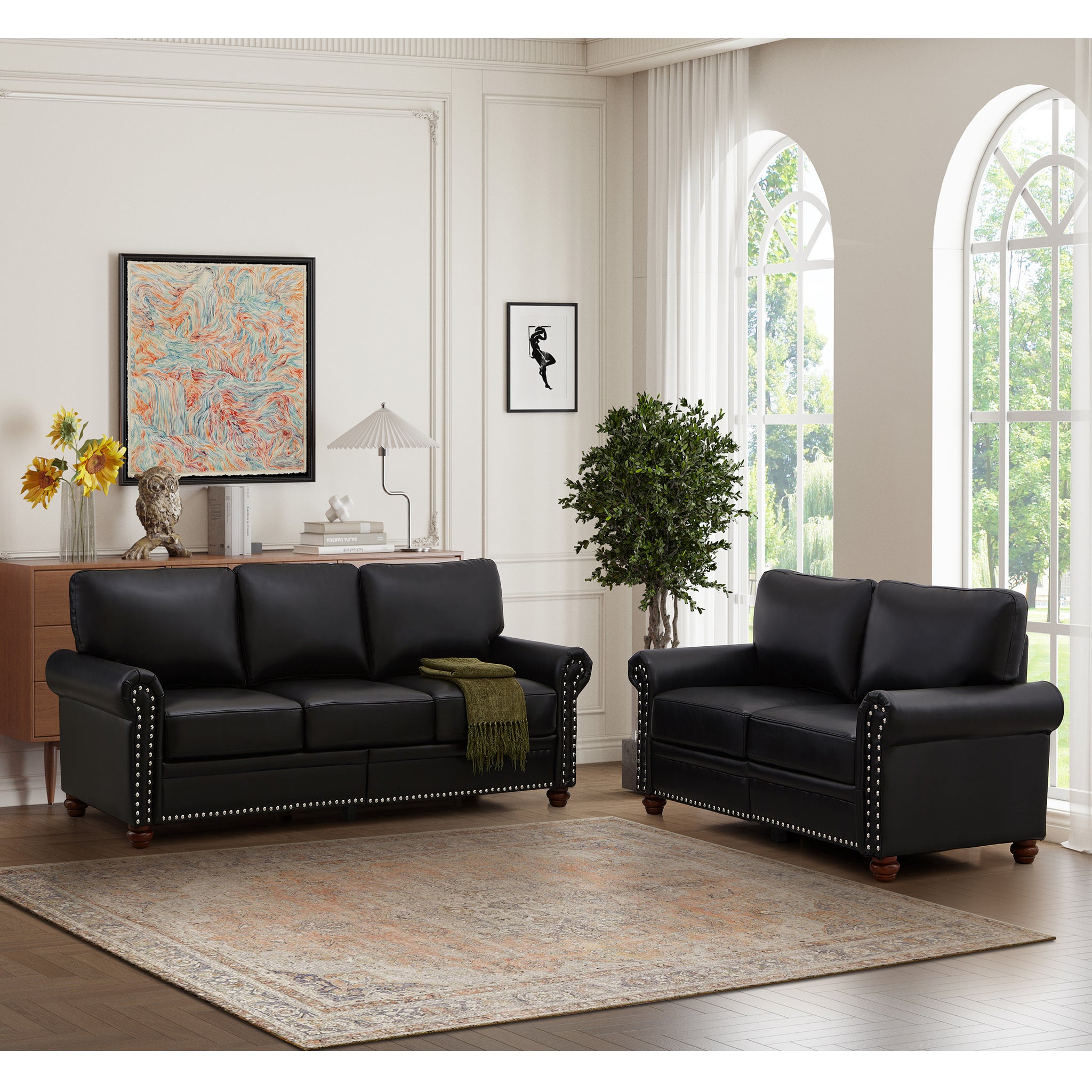 Living Room Sofa With Storage Sofa 2 3 Sectional Black Faux Leather Black Foam Pu Leather