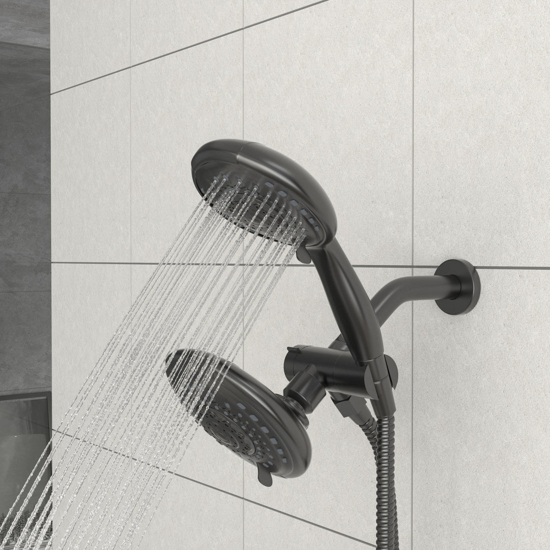 Multi Function Dual Shower Head Shower System With 5" Rain Showerhead, 5 Function Hand Shower, Matte Black Matte Black Stainless Steel