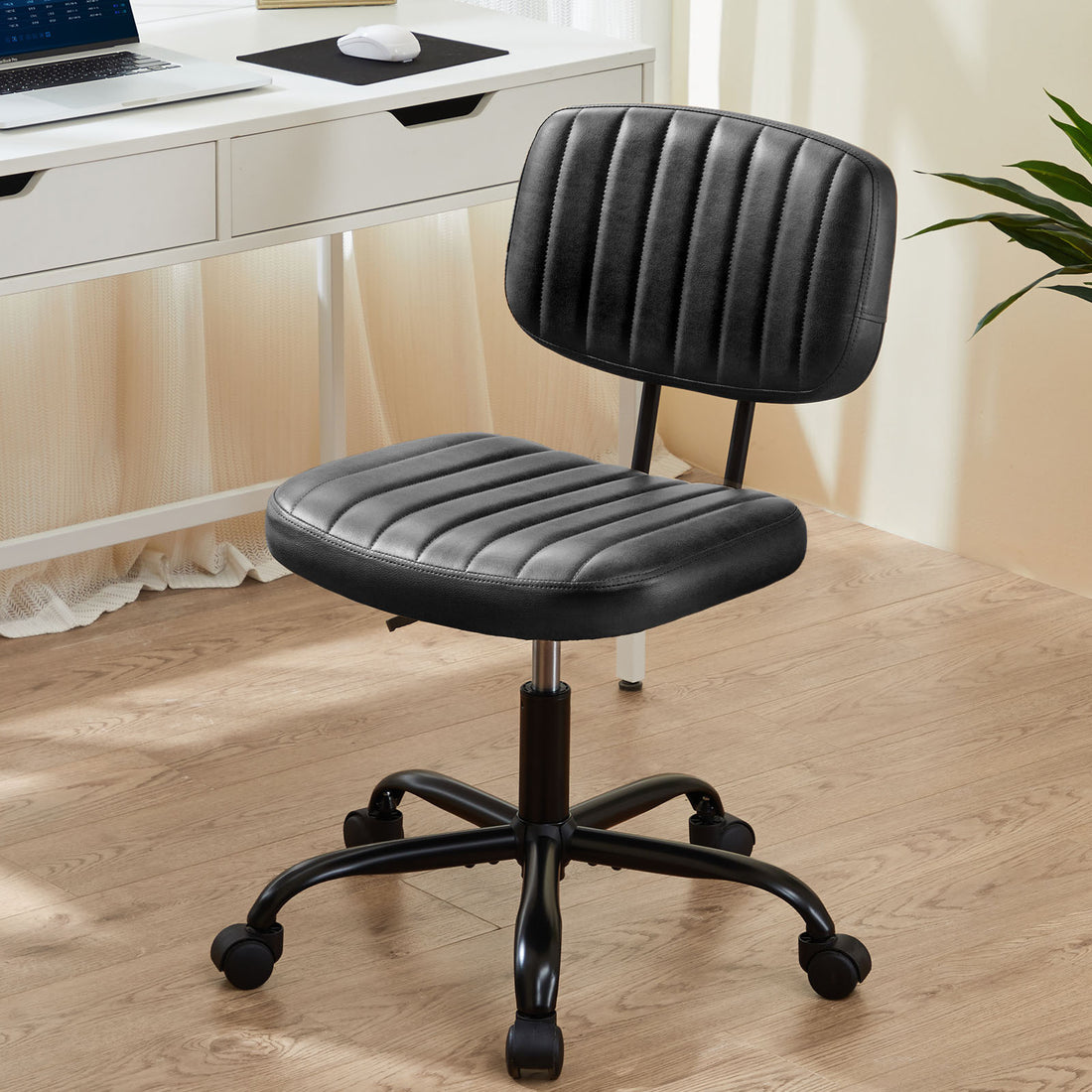 Sweetcrispy Pu Leather Low Back Task Chair Small Home Office Chair With Wheels Black Abs Rubber Steel Q235