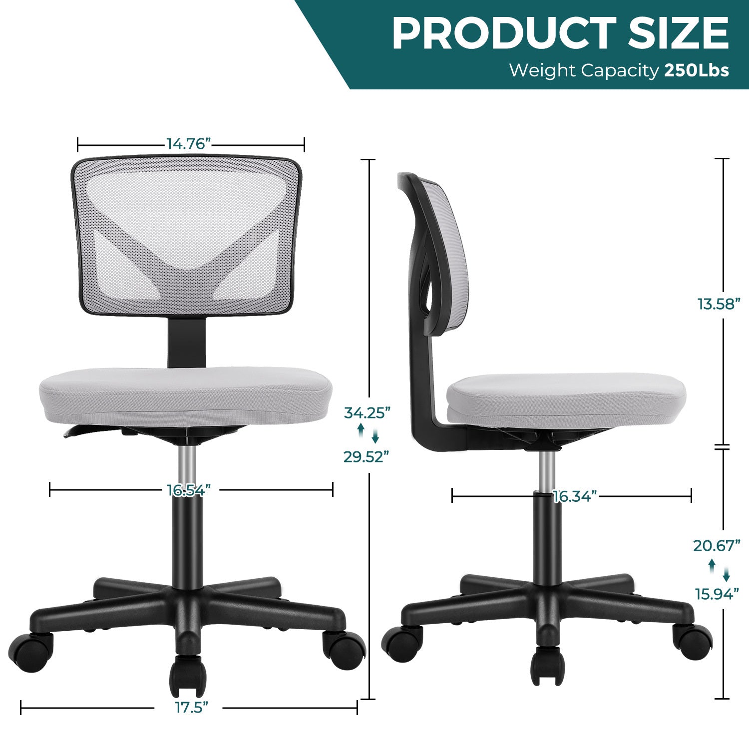 Sweetcrispy Armless Desk Chair Small Home Office Chair gray-nylon mesh