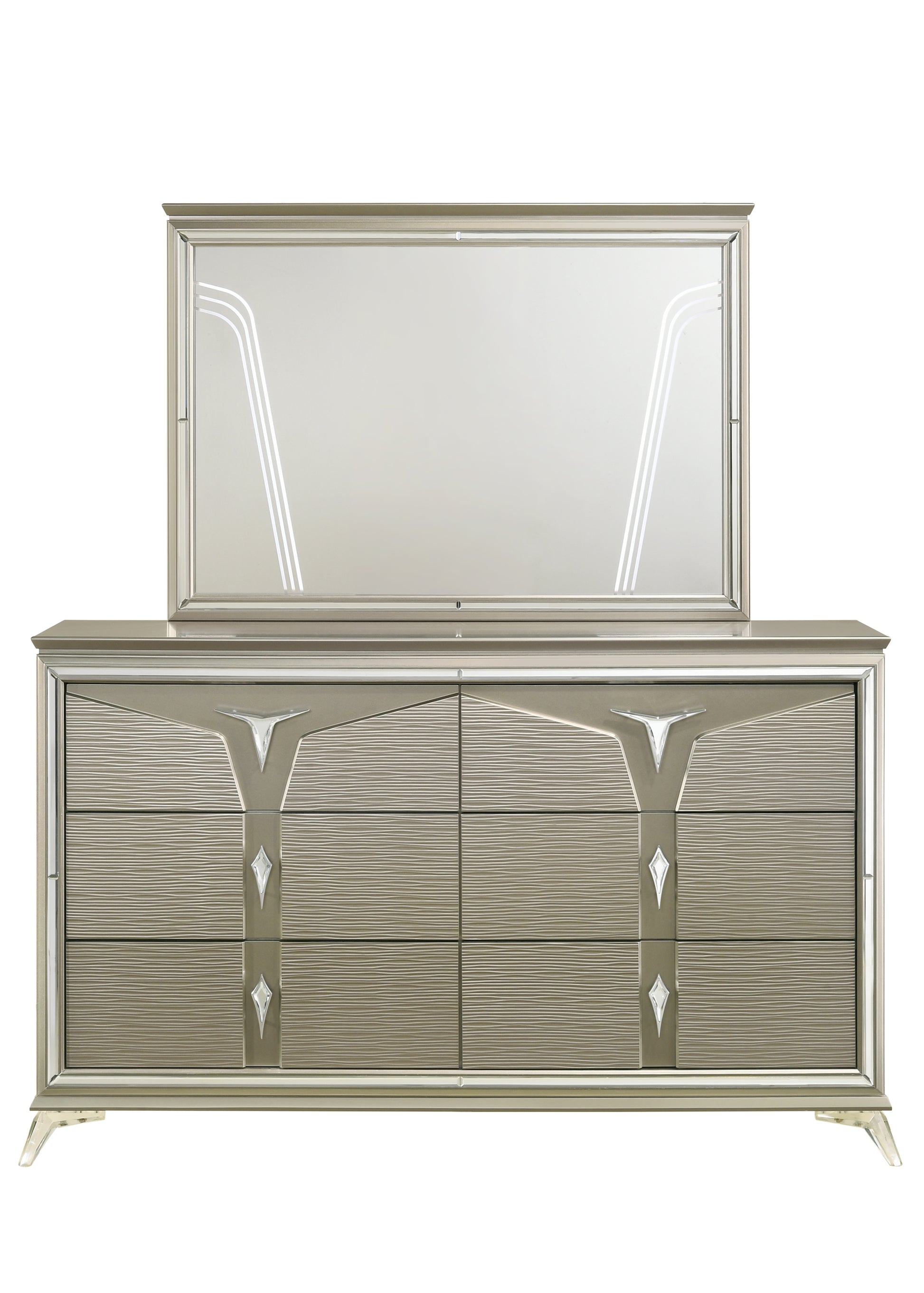 Samantha Modern Style 6 Drawer Dresser Made With Wood & Mirrored Accents Silver Bedroom Contemporary,Modern Wood