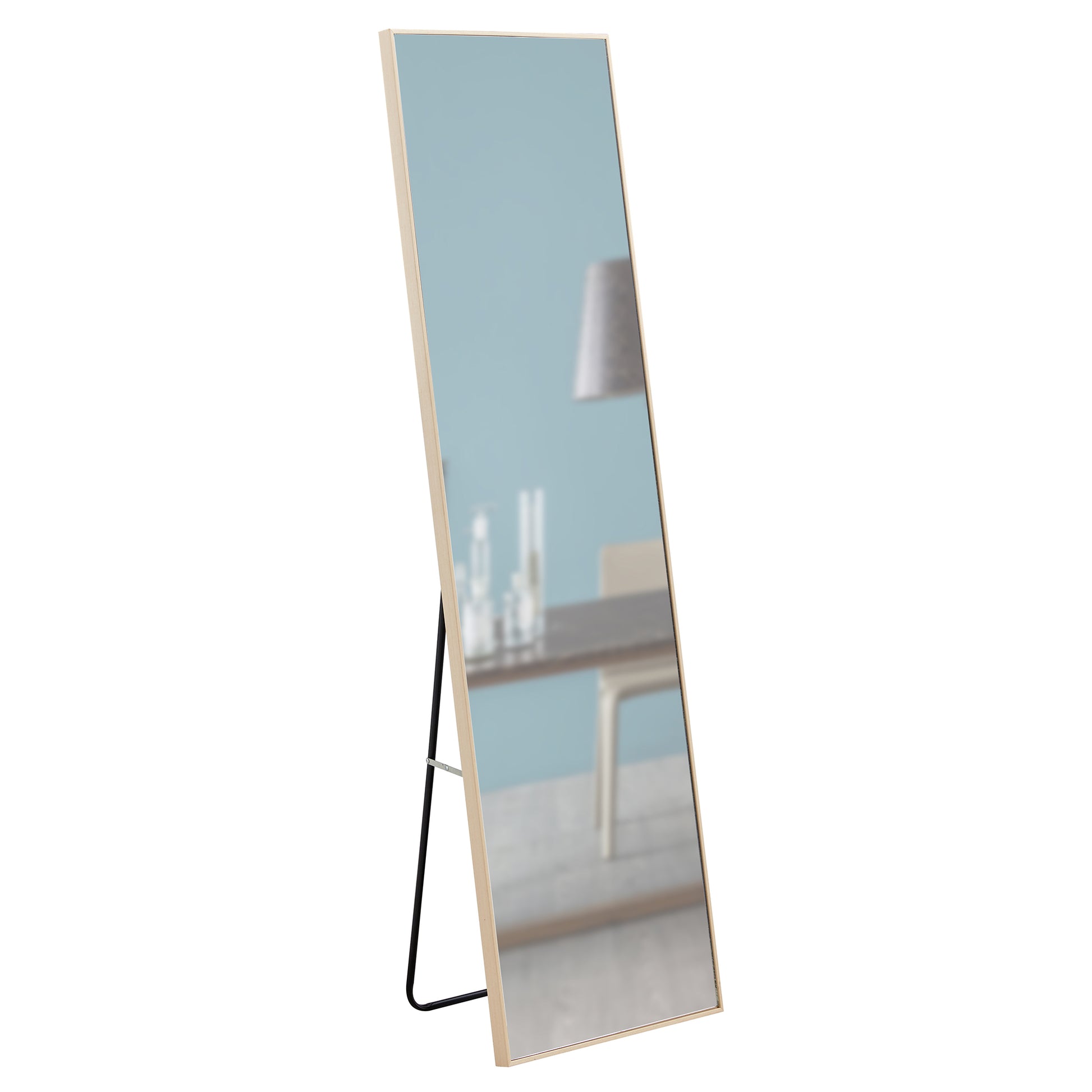 The3Rd Generation Packaging Upgrade Includes A Light Oak Solid Wood Frame Full Length Mirror, Dressing Mirror, Bedroom Entrance, Decorative Mirror, Clothing Store, And Floor Mounted Mirror. 60" *17.3" Light Oak Glass