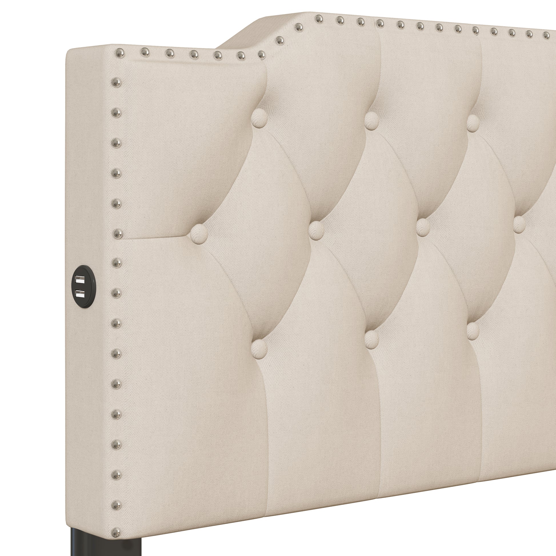 Queen Size Upholstered Platform Bed With 2 Drawers And 2 Sets Of Usb Ports On Each Side, Linen Fabric, Beige Beige Linen