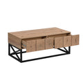 43.31'' Luxury Coffee Table With Two Drawers, Industrial Coffee Table For Living Room, Bedroom & Office Natural Mdf Iron