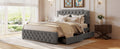 Queen Size Upholstered Platform Bed With 2 Drawers And 2 Sets Of Usb Ports On Each Side, Linen Fabric, Gray Gray Linen