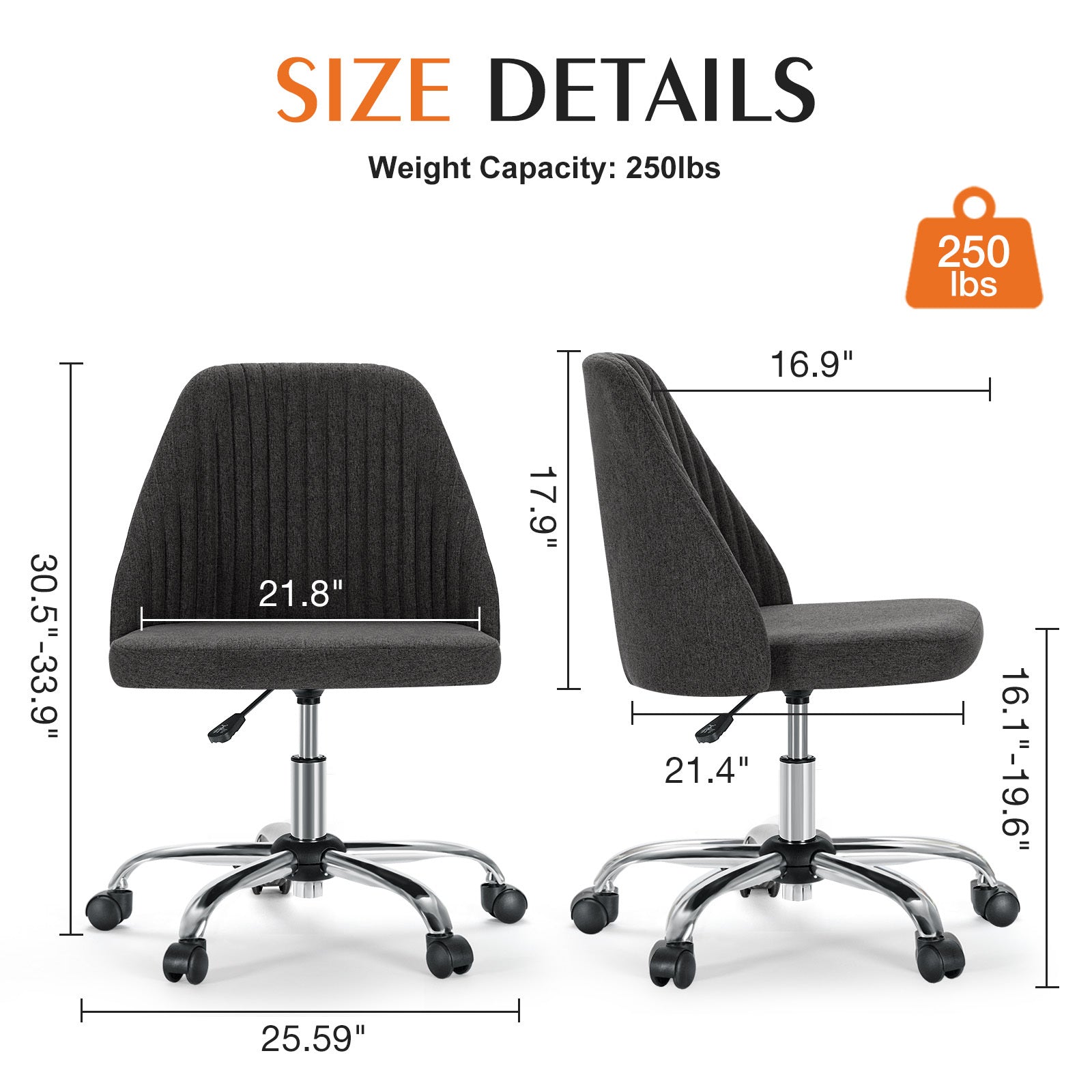 Sweetcrispy Armless Home Office Desk Chair with Wheels dark gray-fabric