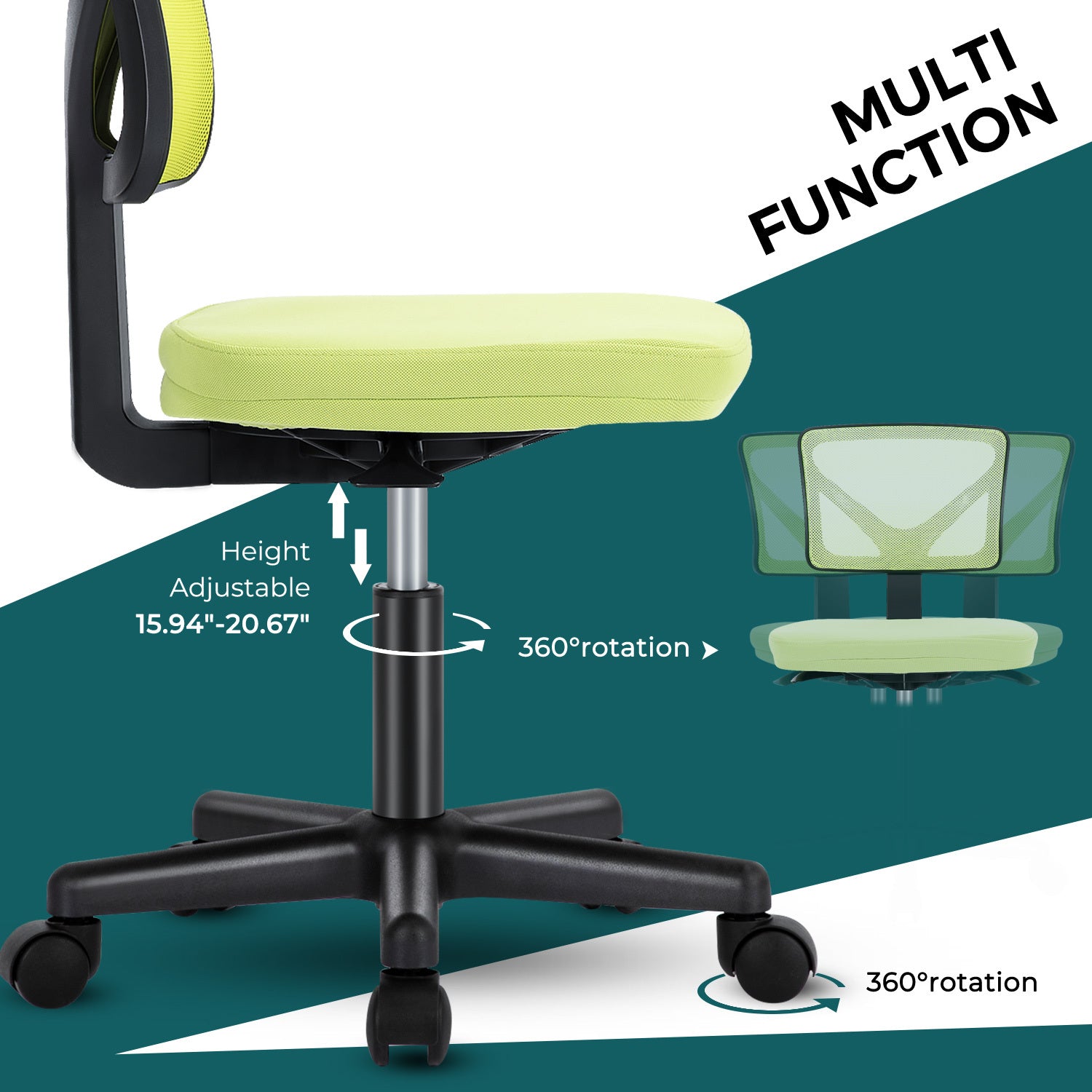 Sweetcrispy Armless Desk Chair Small Home Office Chair green-nylon mesh