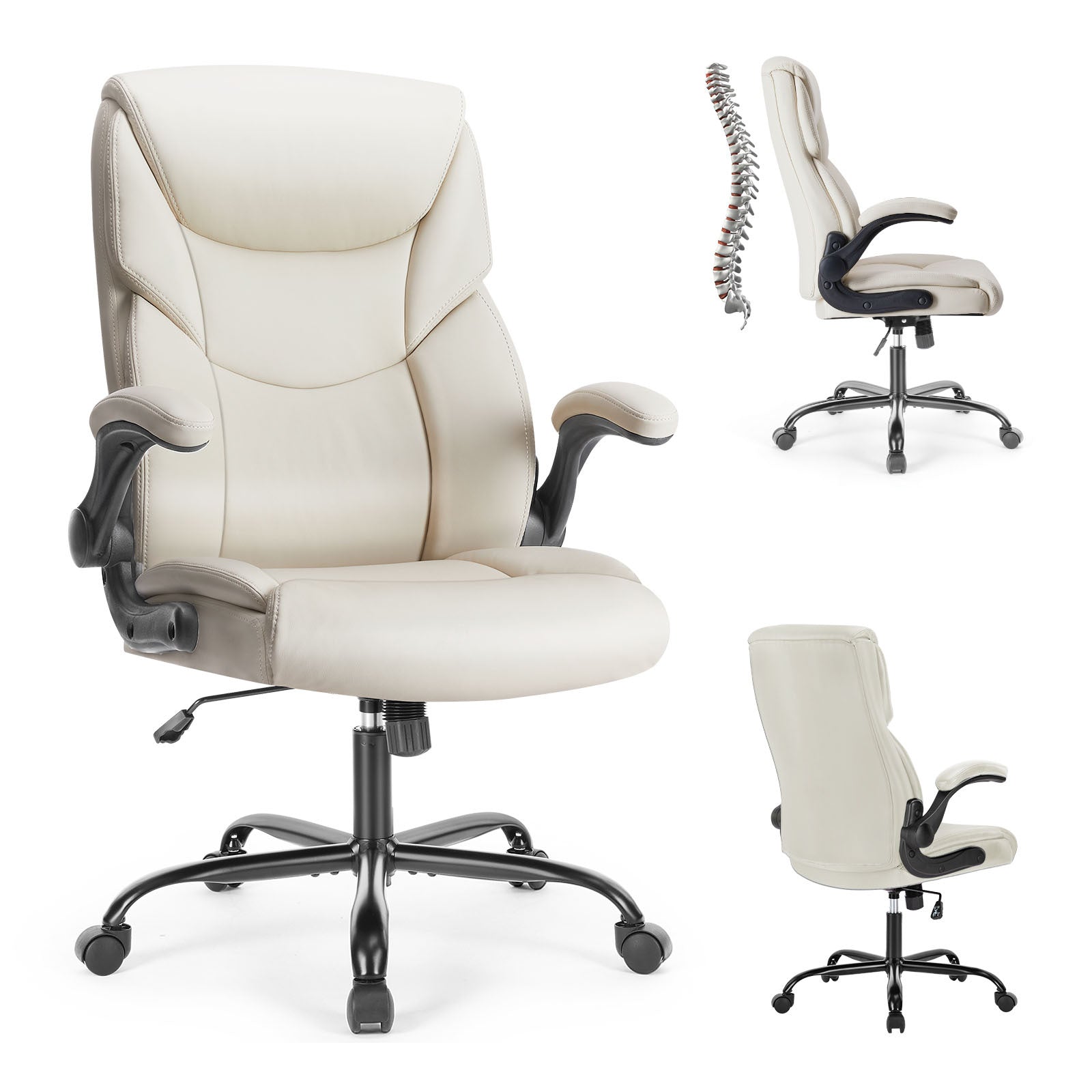 Sweetcrispy Executive Office PU Leather Desk Chair white-pu leather