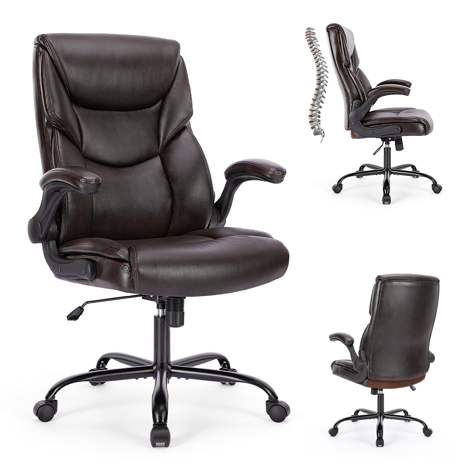 Sweetcrispy Executive Office PU Leather Desk Chair brown-pu leather