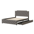 Queen Size Upholstered Platform Bed With 2 Drawers And 2 Sets Of Usb Ports On Each Side, Linen Fabric, Gray Gray Linen