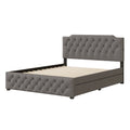 Queen Size Upholstered Platform Bed With 2 Drawers And 2 Sets Of Usb Ports On Each Side, Linen Fabric, Gray Gray Linen