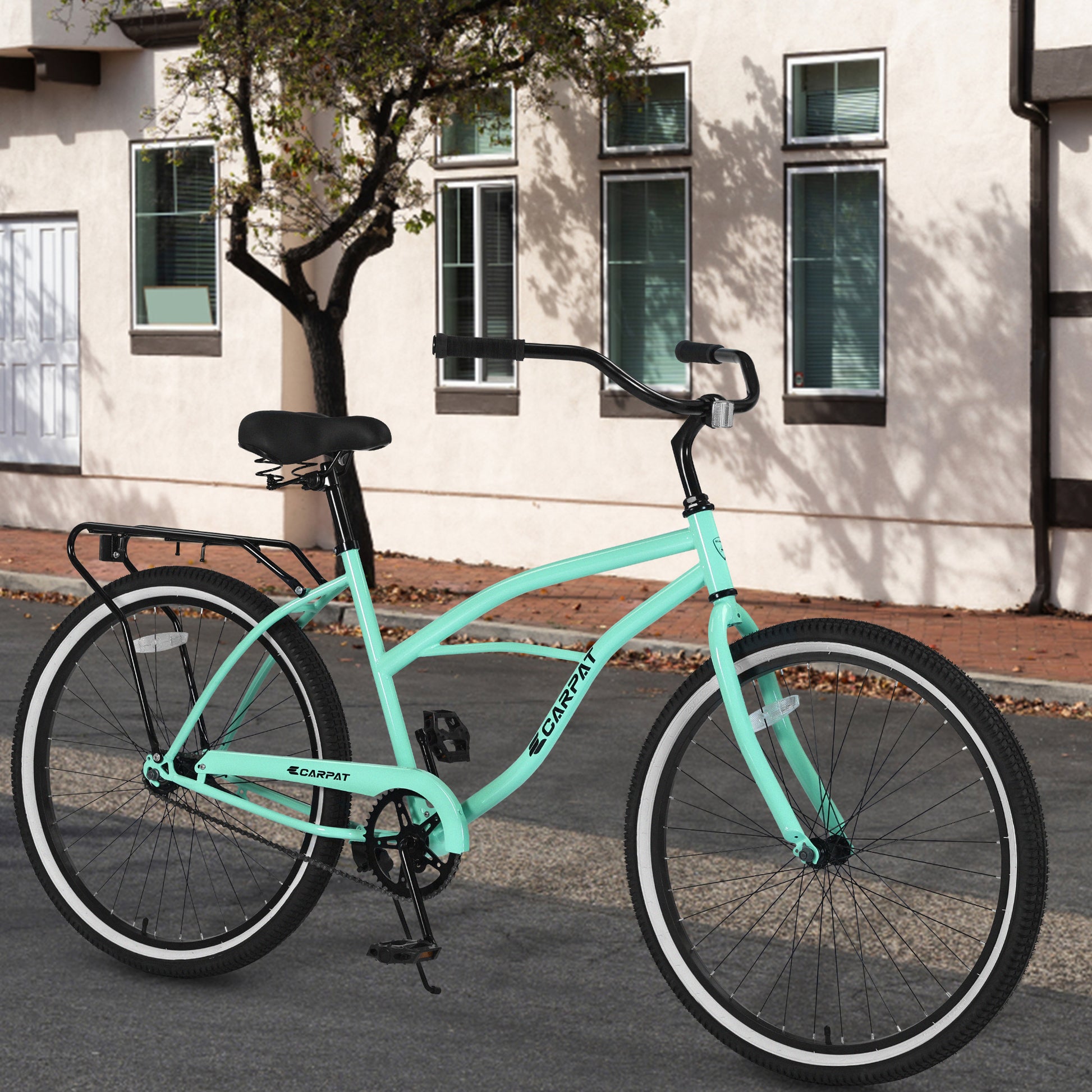 S26204 26 Inch Beach Cruiser Bike For Men And Women, Steel Frame, Single Speed Drivetrain, Upright Comfortable Rides, Multiple Colors Green Steel