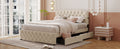 Queen Size Upholstered Platform Bed With 2 Drawers And 2 Sets Of Usb Ports On Each Side, Linen Fabric, Beige Beige Linen