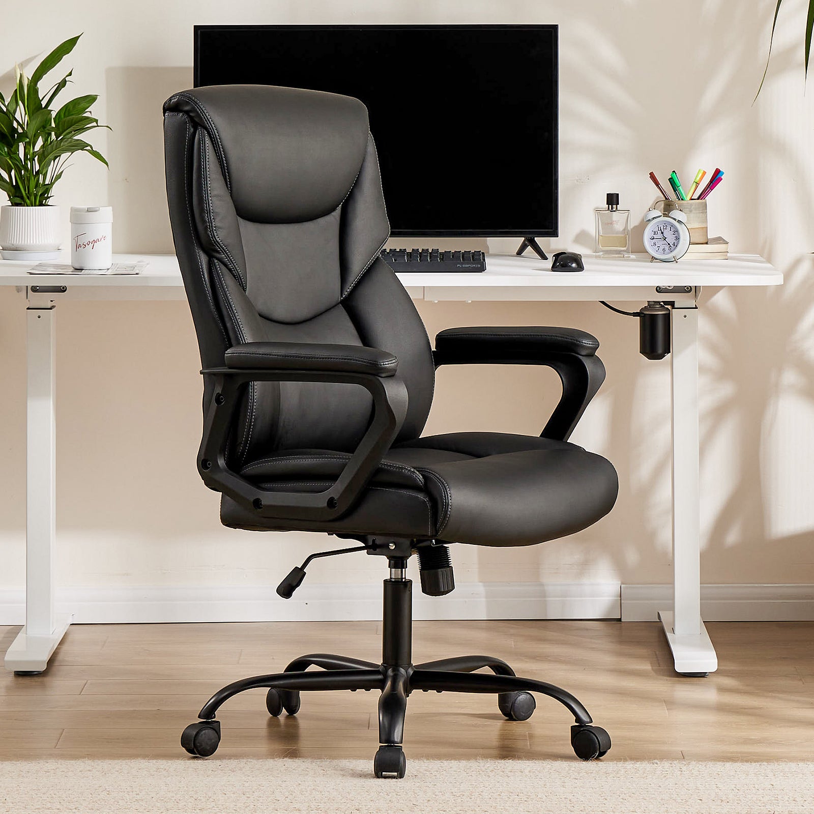 Sweetcrispy Home Office Chair Ergonomic PU Leather gray-pu leather