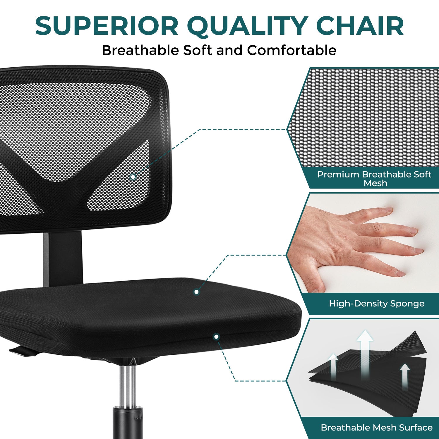 Sweetcrispy Armless Desk Chair Small Home Office Chair With Lumbar Support Black Nylon Mesh