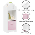 Kids Dollhouse Bookcase With Storage, 2 Tier Storage Display Organizer, Toddler Bookshelf With Collapsible Fabric Drawers For Bedroom Or Playroom White Pink White Pink Mdf