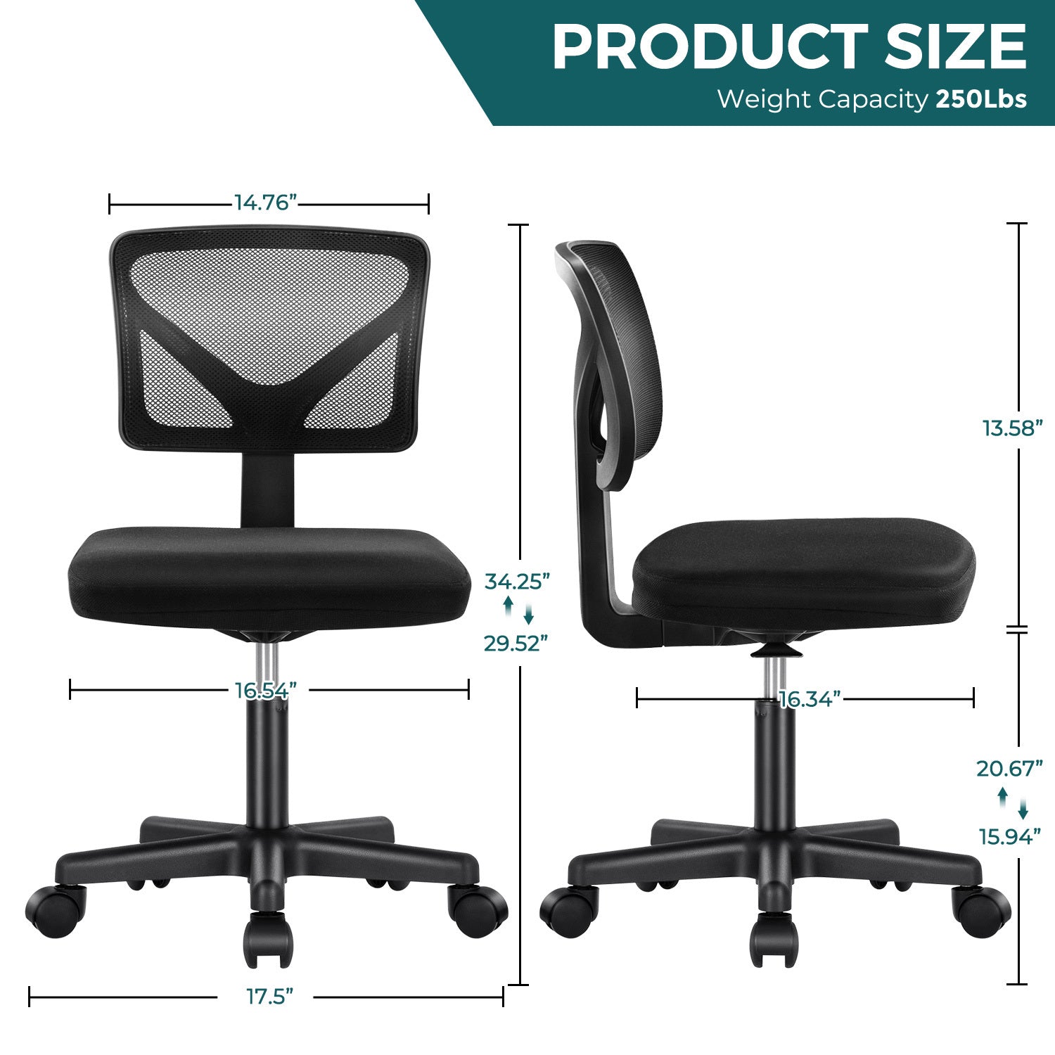 Sweetcrispy Armless Desk Chair Small Home Office Chair black-nylon mesh
