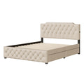 Queen Size Upholstered Platform Bed With 2 Drawers And 2 Sets Of Usb Ports On Each Side, Linen Fabric, Beige Beige Linen