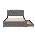 Queen Size Upholstered Platform Bed With Twin Size Trundle And 2 Sets Of Usb Ports On Each Side, Linen Fabric, Gray Queen Gray Linen