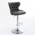 Swivel Pu Barstools Adjusatble Seat Height From 25 33 Inch, Modern Upholstered Chrome Base Bar Stools With Backs Comfortable Tufted For Home Pub And Kitchen Island,Olive Green, Sw1844Gy Gray Dining Room American Design Foam Pu Leather
