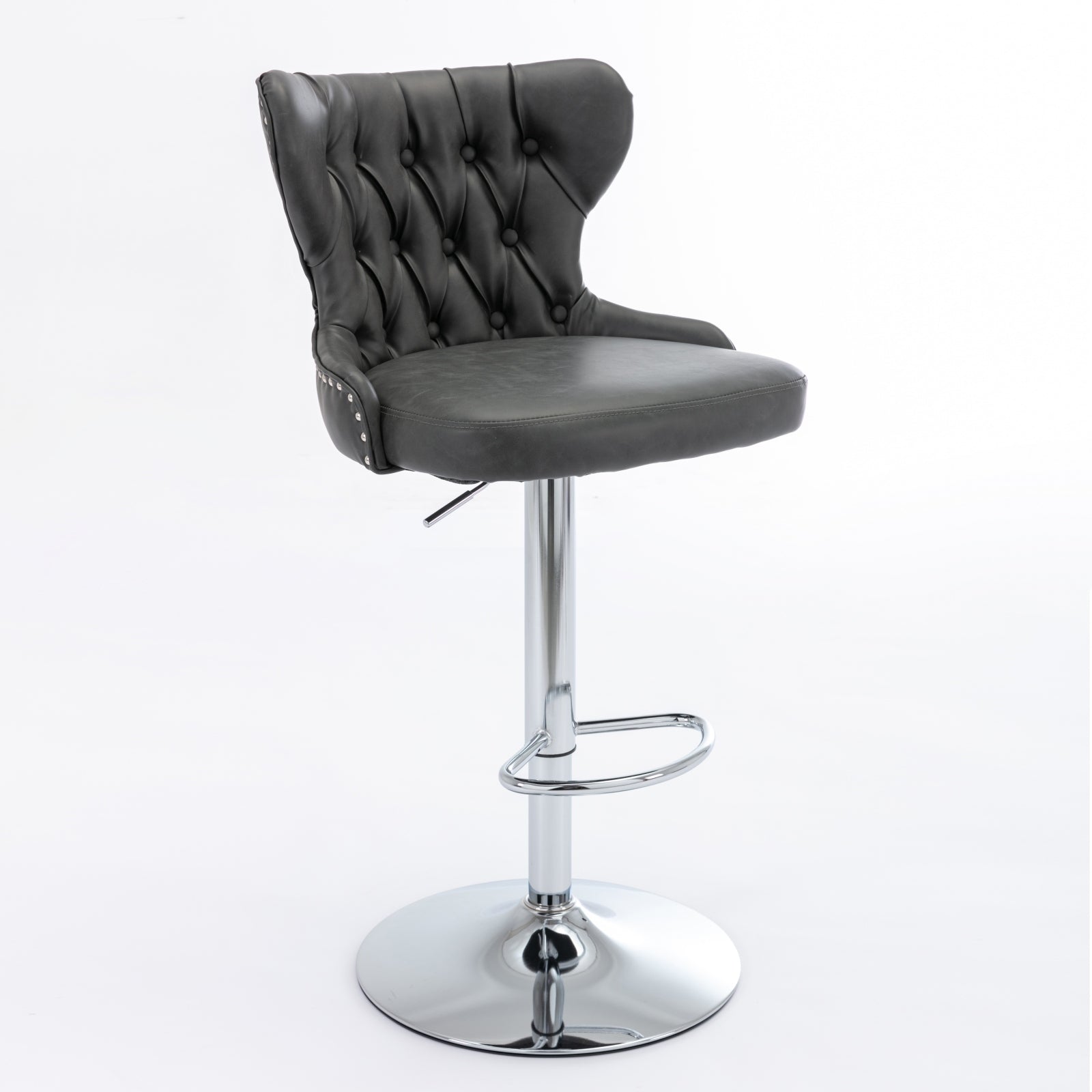 Swivel Pu Barstools Adjusatble Seat Height From 25 33 Inch, Modern Upholstered Chrome Base Bar Stools With Backs Comfortable Tufted For Home Pub And Kitchen Island,Olive Green, Sw1844Gy Gray Dining Room American Design Foam Pu Leather