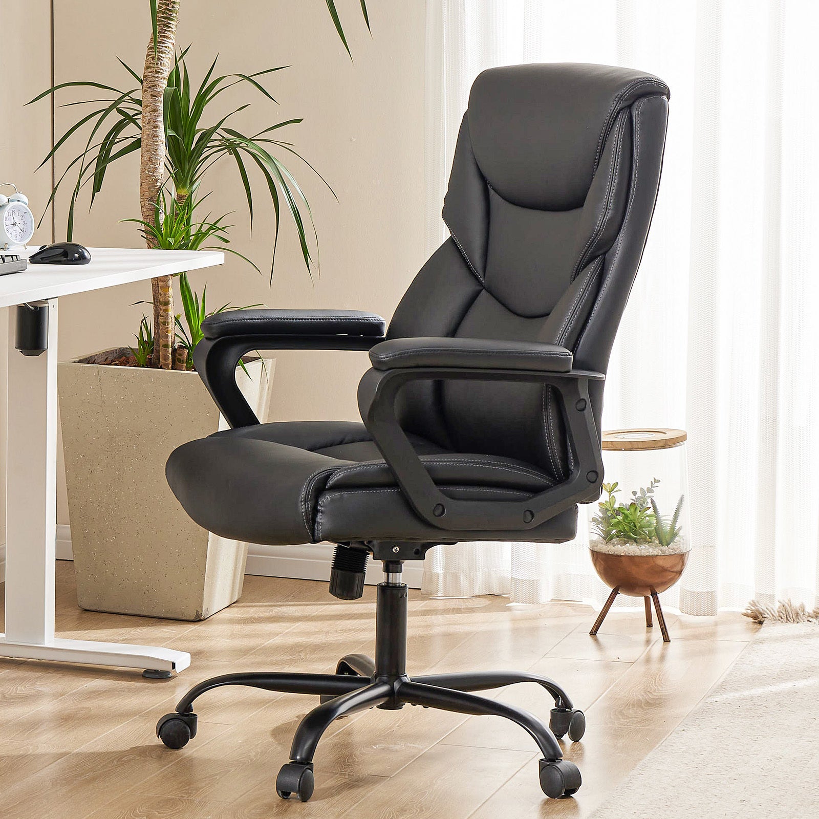 Sweetcrispy Home Office Chair Ergonomic PU Leather black-pu leather