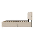 Queen Size Upholstered Platform Bed With 2 Drawers And 2 Sets Of Usb Ports On Each Side, Linen Fabric, Beige Beige Linen