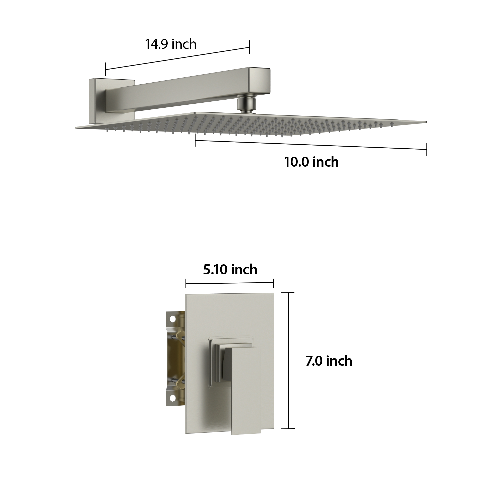 Shower Faucet Set,Shower System with 10 Inch Rainfall brushed nickel-stainless steel