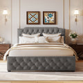 Queen Size Upholstered Platform Bed With 2 Drawers And 2 Sets Of Usb Ports On Each Side, Linen Fabric, Gray Gray Linen