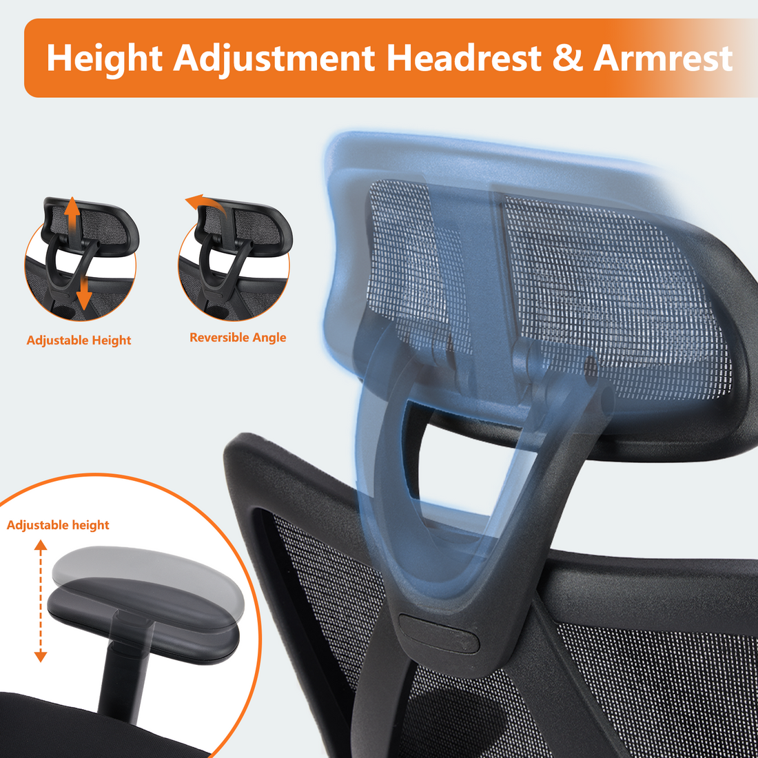 Sweetcrispy High Back Ergonomic Office Chair Adjustable Headrest And Waistrest Mesh Desk Chair Black Nylon Mesh