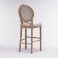 French Country Wooden Barstools Rattan Back With Upholstered Seatingbeige And Natural ,Set Of 2 Cream Fabric Solid Wood