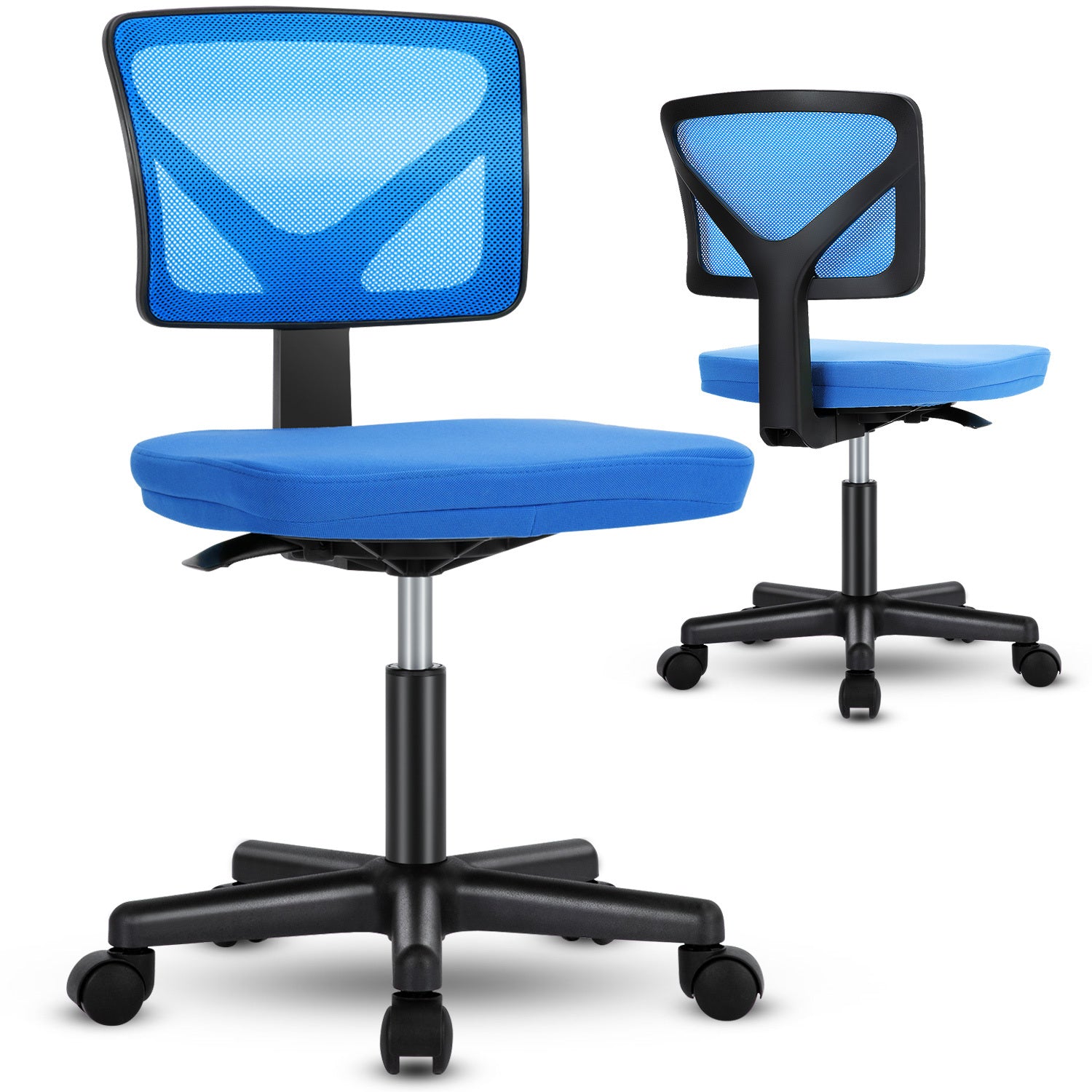 Sweetcrispy Armless Desk Chair Small Home Office Chair blue-nylon mesh