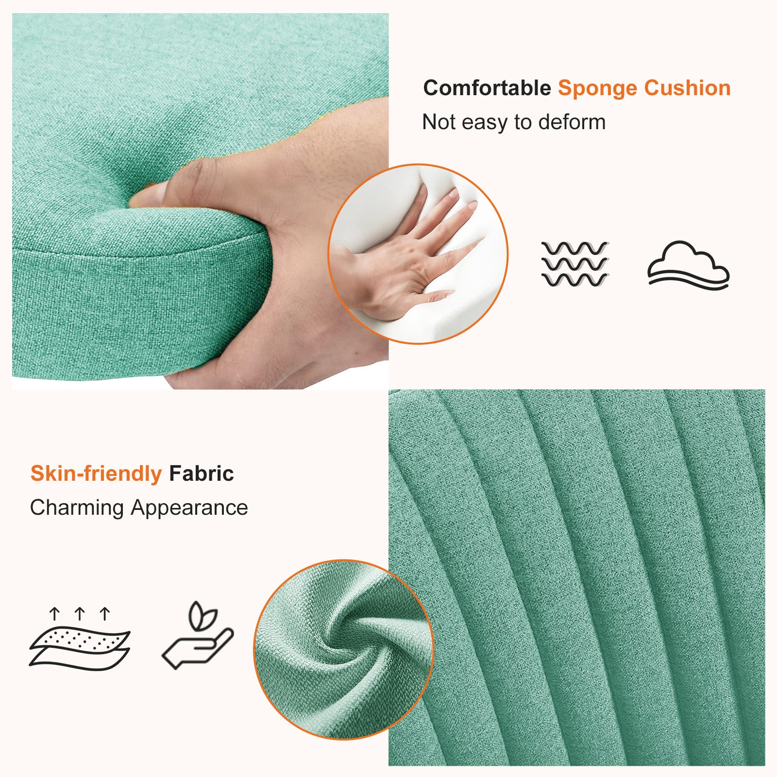 Sweetcrispy Armless Home Office Desk Chair With Wheels Adjustable Swivel Task Computer Vanity Chair For Small Spaces Green Fabric