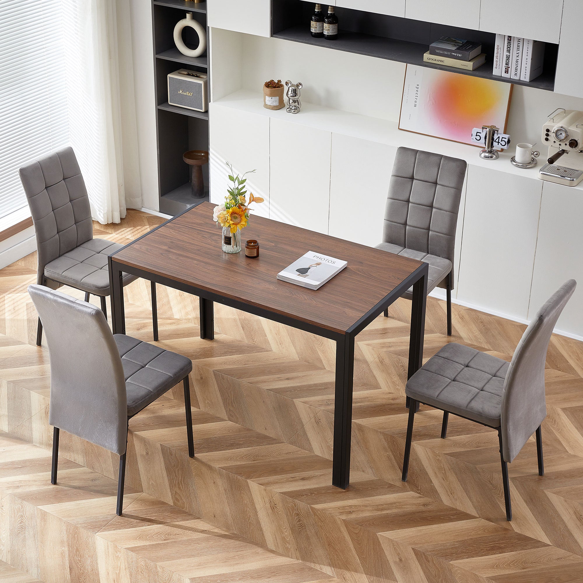 Grey Velvet High Back Nordic Dining Chair Modern