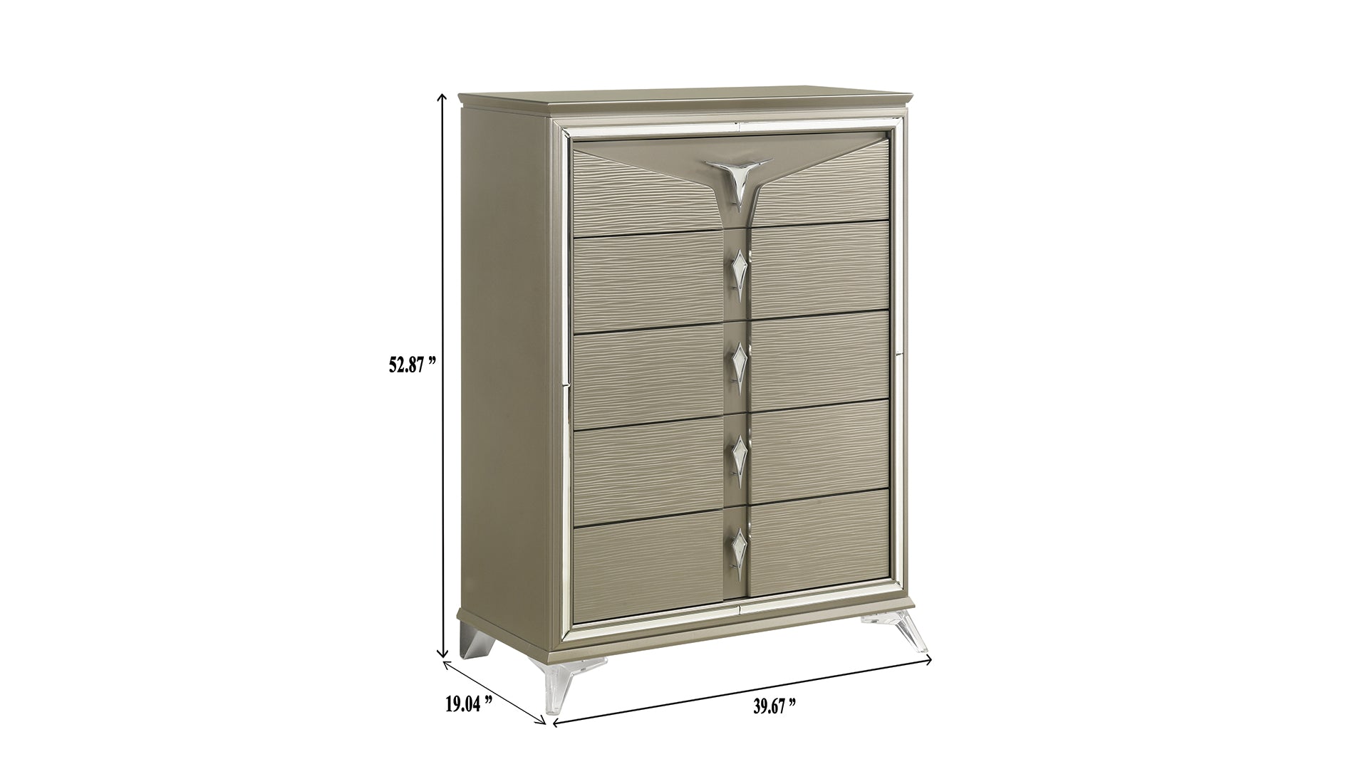 Samantha Modern Style 5 Drawer Chest Made With Wood & Mirrored Drawer Handles Silver Bedroom Contemporary,Modern Wood