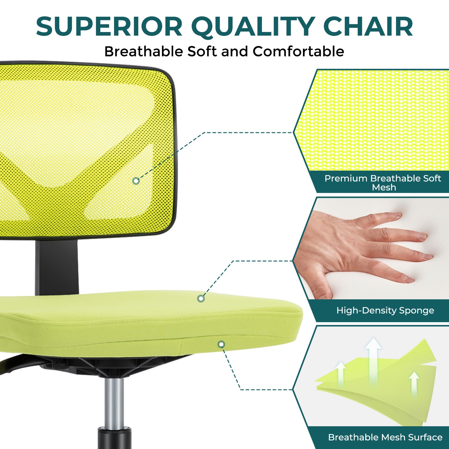 Sweetcrispy Armless Desk Chair Small Home Office Chair green-nylon mesh