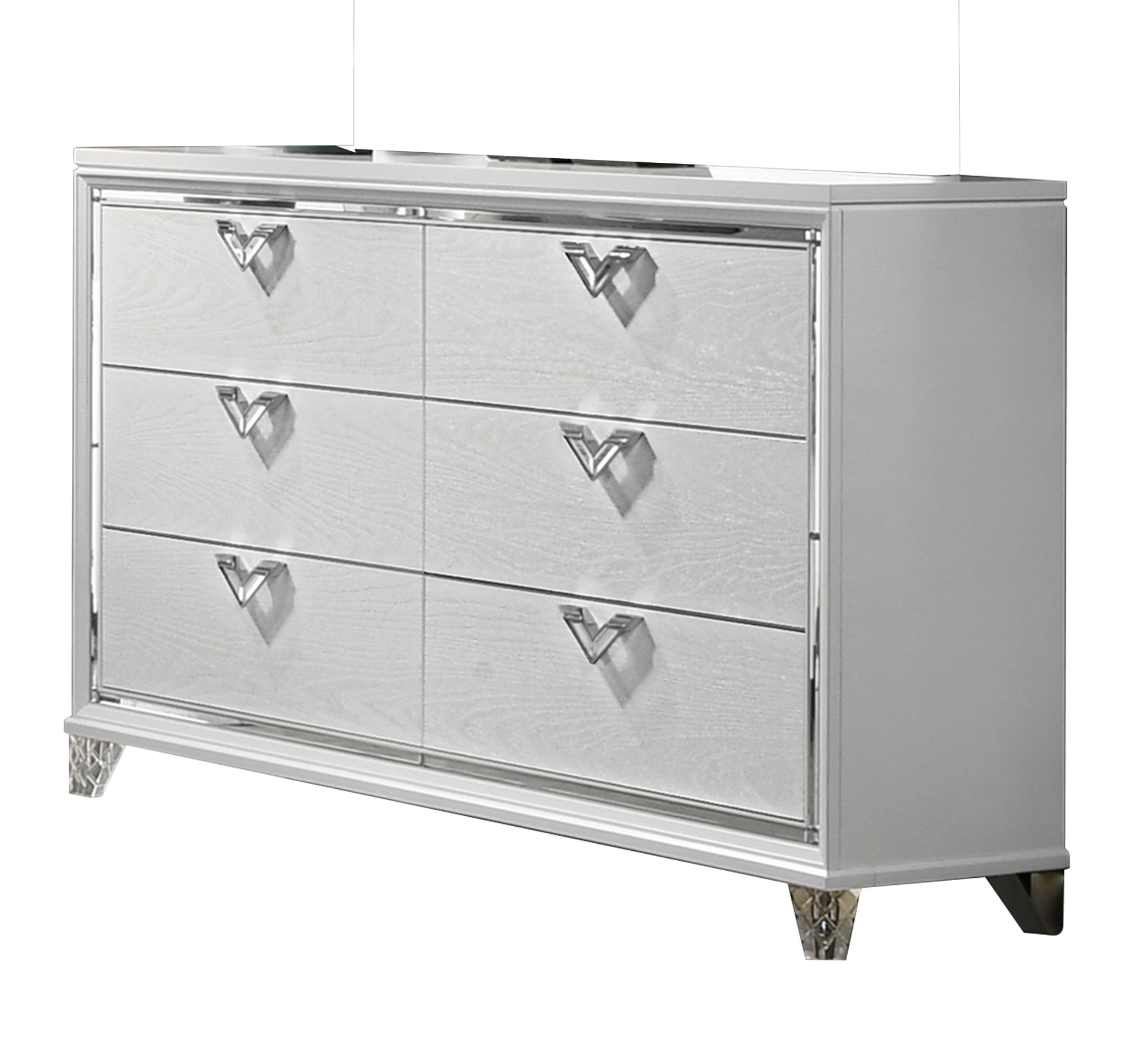 Prism Modern Style 6 Drawer Dresser With Mirror Accent & V Shape Handl Prism Modern Style 6 Drawer Dresser With Mirror Accent & V Shape Handl